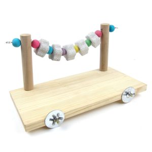 wooden platform with chewing toy